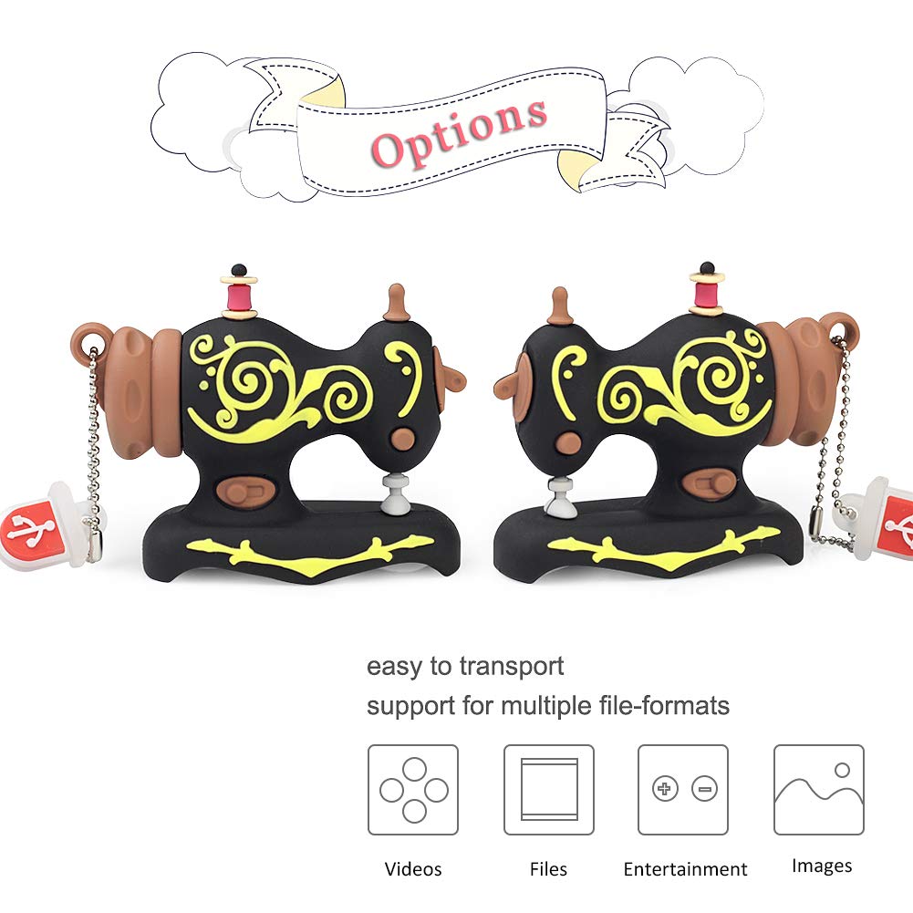 Leizhan Novelty Usb Flash Drive 32Gb Sewing Machine Shape Thumb Drive Data Storage Gift Pendrive, Black